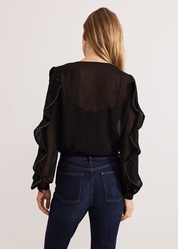 Phase Eight Cordelia Ruffle Shirts Black Canada | GKCOZP-275